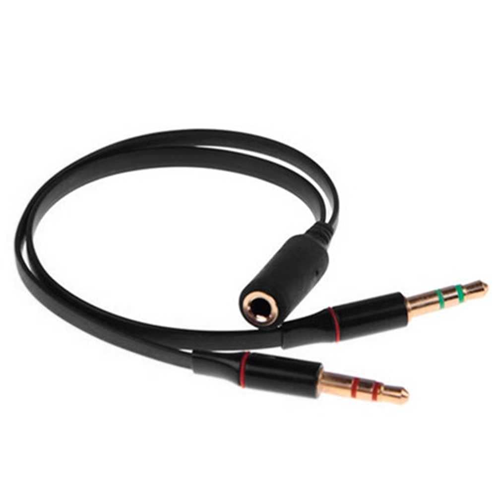 Cable and Splitter 1 Female to 2 Male 3.5 mm Jack, Join Microphone and Headphones, Black