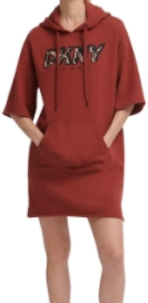 dkny sport logo hooded sweatshirt dress