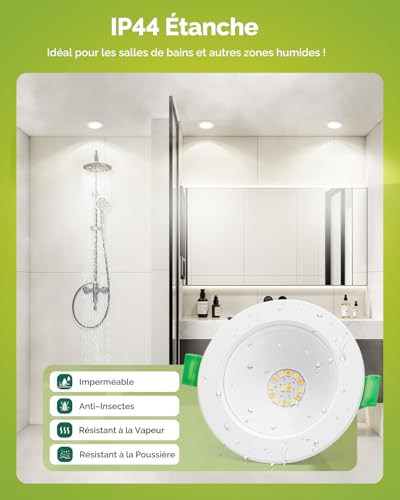 Fondiiz Pack of 20 68mm LED Recessed Spotlight 4W Warm White 3000K Neutral White 4500K Cool White 6000K Adjustable, IP44 Recessed Bathroom Lighting Energy Saving for Kitchen