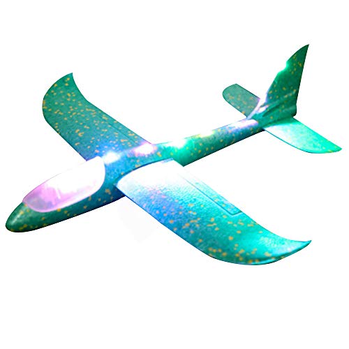 callm 19 inches Airplane Manual Throwing Fun Model Foam Plane Glider Outdoor Chanllenging Flying Toys Inertia LED Aircraft Toy Birthday Gifts Kids (Green) - Thumbnail 2