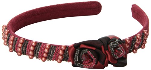 Caravan Head Band Decorated In Two (2) Tone Wrapped Rose And Multiple Beads In Red And Black