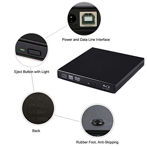 Blu-Ray Player, External USB DVD Drive Slim Portable DVD CD RAM Burner USB2.0 Combo High Speed Re-Writer Player for Laptop Notebook PC Desktop Computer - Thumbnail 4