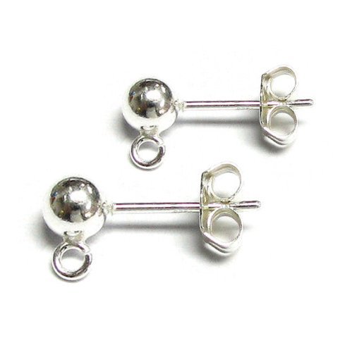 4pcs/2pairs .925 Sterling Silver 5mm Ball Stud Earring Loop Ring & Post w/earnuts/clutches Findings