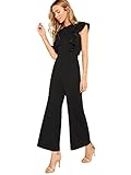 Romwe Women's Sexy Casual Sleeveless Ruffle Trim Wide Leg High Waist Long Jumpsuit Black M