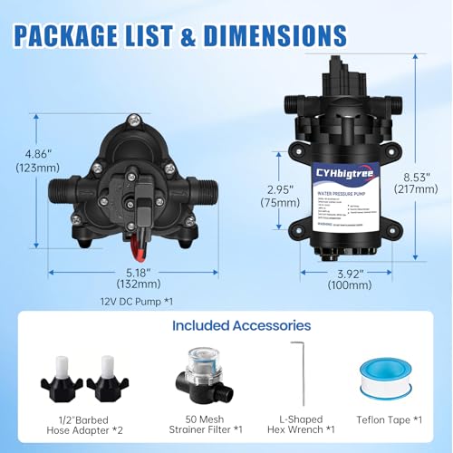 12V DC Self Priming Rv Water Pressure Pump, 3.0GPM 45PSI Quiet Water Diaphragm Pump with Pressure Switch for RV Marine Camping Yacht Boat Trailer Caravan