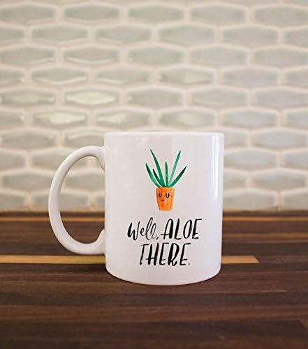 SAYOMEN - Well Aloe There Mug, Succulent Gift, Fun Mug, Funny, Plant Lover Gift, Green Thumb, Typography Mug, White Mug, Coffee Lover Gift, Gardener MUG 15oz
