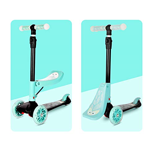 New Olym Kids Scooter for Toddlers 3 Wheel Kick Scooter with Removable Seat Great for Big Boys Girls Adjustable Handlebars LED Light up Wheels Y Glider Toys Children Age 2-6 Years Green