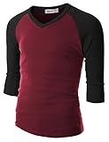 Doublju Mens Raglan Baseball V-Neck 3/4 Sleeve T-shirt