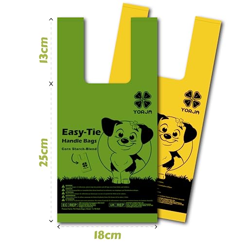 YORJA Tie Handles Dog Poo Bags, 440 Pet Poop Bags, Thick and Strong 100% Leak-Proof Biodegradable Cat Litter Waste Bags