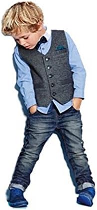 Kids Boys Gentleman Outfits Wedding Formal Wear Bowtie Shirt+Vest+Jeans Clothing Set (2T, Blue)