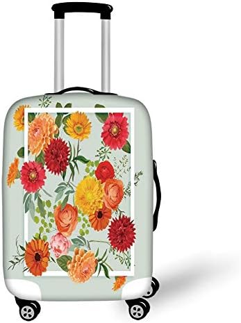 Travel Luggage Cover Suitcase Protector,Shabby Chic Decor,Floral Flowers Leaves Buds Frame Art Print,Pale Green Dark Coral Mustard Peach Red，for TravelXL 29.9x39.7Inch