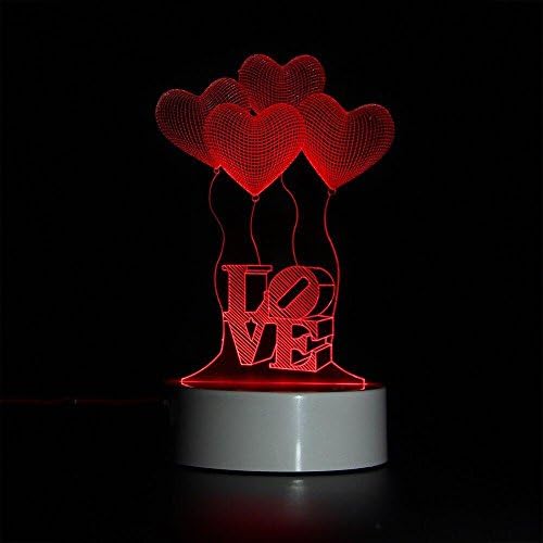LEDlighting 3D Optical Illusion 7 Colors-Changing Desk Lamp,Intelligent Remote Control,60 '' Long USB Wire, Plug In (Hearts)