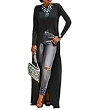 Womens Sexy High Front Split Long Sleeve Crewneck Clubwear Party Maxi Dress Tops