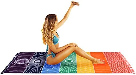 Single Yoga Towels with Tassels Rainbow Chakra Tapestry Stripes Yoga Mats Beach Towel Tapestry