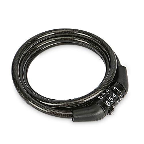 4 Digit Combination Passwords Bike Lock Cable, Bosiwee Heavy Duty 4 Feet Combination Codes Bicycle Cable Lock(Black)