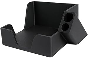 AGORA E&C Sticky Note Holder with Angled Pen Slot – Matte Black Desk Organizer with Non-Slip Feet