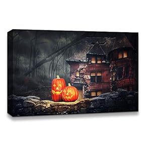 Halloween Pumpkin Lantern Painting Artwork for Home Framed