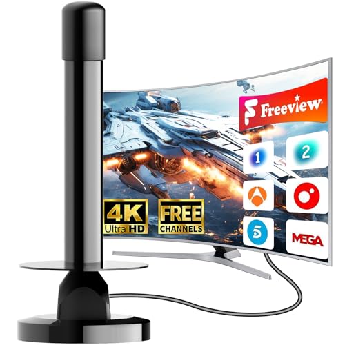 Antena TV Interior Potente para Smart TV – Antena TDT Digital HD 4K/1080P con Recepción 360° Omnidireccional, Base Magnética Estable, Compatible con DVB-T2/DVB-T y HDTV, Fácil Instalación, Sin Cuotas