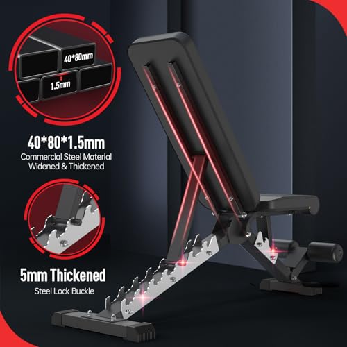 JOROTO MD60 Adjustable Weight Bench, Folding Training Bench, Incline Bench with 1.5 mm Thickened Steel for Home