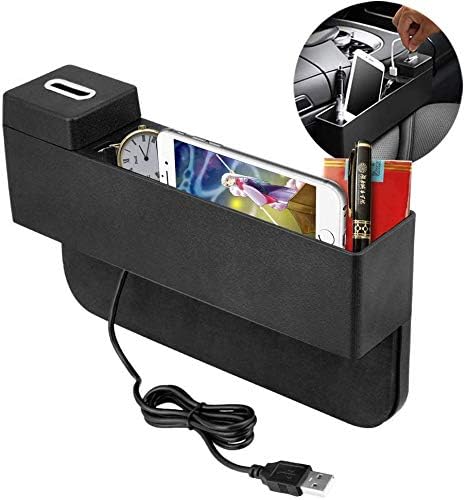 AUTDER Car Seat Pocket Gap Organizer Car Console Side Pocket Seat Crevice Storage， Coin Box and 2 USB Charging Hub for Cellphones