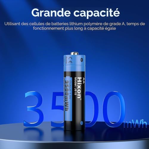 Lot de 8 piles au lithium AA rechargeables 1,5 V - 3500 mWh et 1600 cycles longs - 8 batteries au lithium 1,5 V AA avec charge rapide blanche - Écran LCD - Chargeur