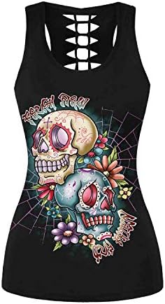 Plustrong Womens Metallica Skull Print Workout Yoga Running Tank Tops Sleeveless Casual Shirts Tops
