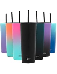 Simple Modern 24oz Classic Tumbler with Straw Lid & Flip Lid - Travel Mug Gift Vacuum Insulated Coffee Beer Pint Cup - 18/8 Stainless Steel Water Bottle - Midnight Black