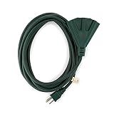 Holiday Lighting Outlet Green Outdoor Extension Cord | 3 Prong Outdoor & Indoor Outlet Splitter | Perfect For Landscape Lighting | 15 Feet