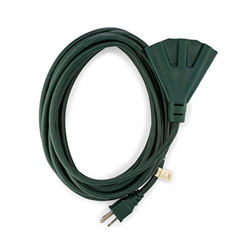 Holiday Lighting Outlet Green Outdoor Extension Cord | 3 Prong Outdoor & Indoor Outlet Splitter | Perfect For Landscape Lighting | 15 Feet