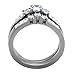 L8ny Three-Stone Type Brilliant CZ Stainless Steel Wedding Ring Set