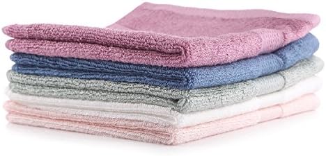 Taprilt Bamboo & Cotton, 600gsm Heavy Washcloths with Niblets Ribbon, 13"x13", Face Cloths, Suitable for Kids, Set of 5, (White, Pink, Purple, Green, Blue)