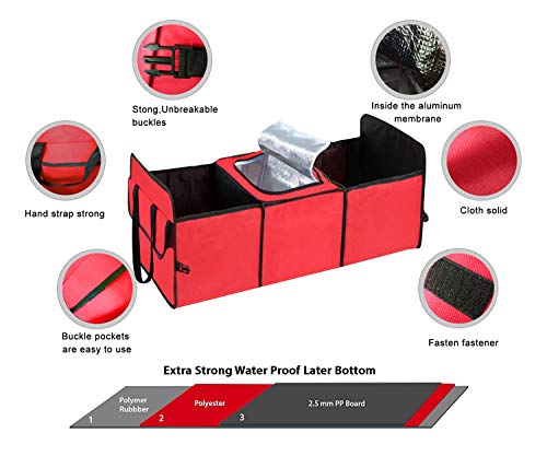 XBRN Trunk Organizer Car Storage, Van SUV Cargo Organization Container Toys Food Storage, Auto Travel Bag with Cooler Set (Red)