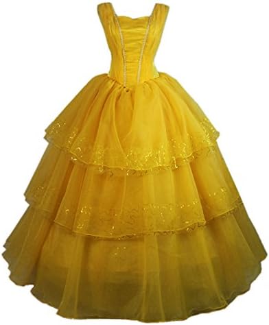 Heartgown Girl's Beauty Cosplay Ball Gown Shinning Layed Princess Belle Dress Yellow US10