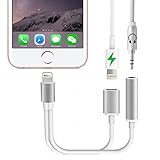 [Sliver] 2 in 1 Lightning to 3.5mm Audio Adapter, Eroan Lightning Charger, Lightning to 3.5mm Aux Headphone Jack Adapter for iphone 7 / 7 plus [No Calling Function and No Music Control]