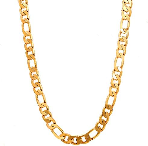 Followmoon 18k Gold Plated Flat Figaro Link Necklace Chain or Bracelet -Width 1.8mm-12mm,Length 18"-24"