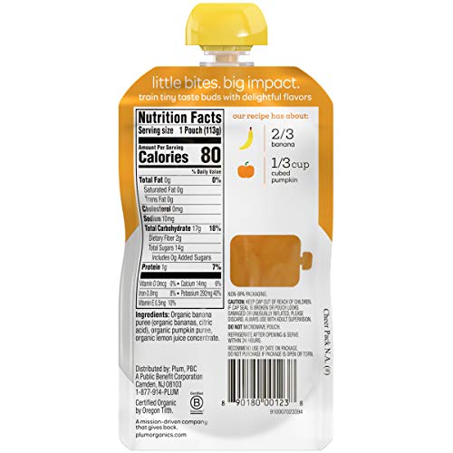 PLUM ORGANICS STAGE 2, ORGANIC BABY FOOD, BANANA AND PUMPKIN, 4 OUNCE POUCH (PACK OF 6)