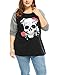 Agnes Orinda Women Plus Size Floral Skull Contrast Color Raglan T-Shirt 2X Black