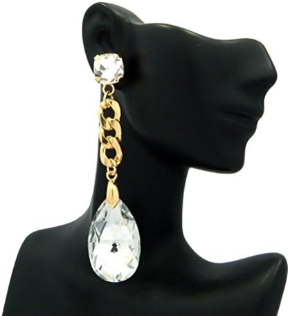 Letter Love Fashion Large Tear Drop Crystal Dangling Stone Drop W/Chain Pierced Earring