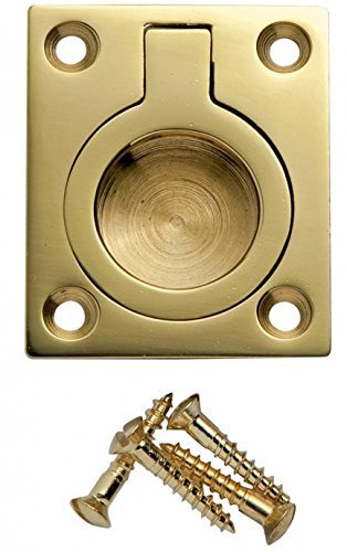 Flush Ring Pull Handle 38mm x 50mm - Polished Brass