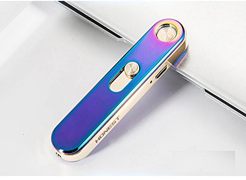 USB Lighters Metal Rechargeable Windproof Flameless Electronic Coil Cigar Cigarette Lighter No Gas USB Charging Lighters (Purple)