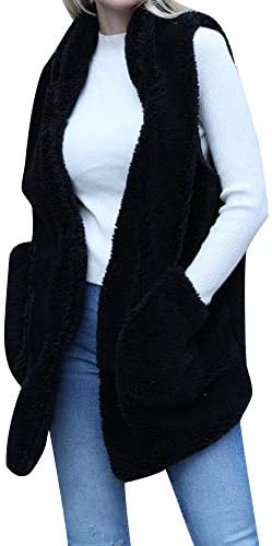 Perman Ladies Winter Warm Faux Fur Sleeveless Vest Solid Casual Waistcoat Coat for Women with Pockets
