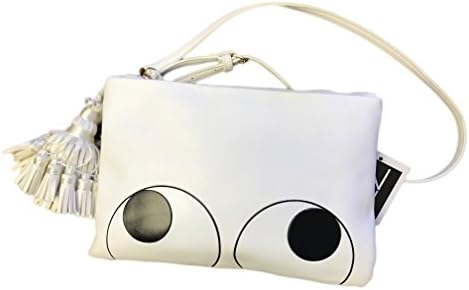 Inzi White Eye Clutch Handbag with Large Tassel