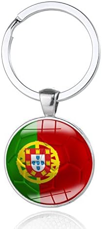 2018 FIFA World Cup - Portuguese National Flag Football Pattern Keychain ,Fresh Style Key Ring, World Cup Jewelry, Photo Glass Dome Jewelry, Glass Cabochon Key Ring, Gifts