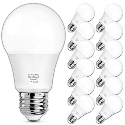 A19 LED Light Bulbs, 100 Watt Equivalent LED Bulbs, 3000K Soft White, 1100 Lumens, Standard E26 Medium Screw Base, CRI 85+, 25000+ Hours Lifespan, No Flicker, Non-Dimmable, Pack of 12 