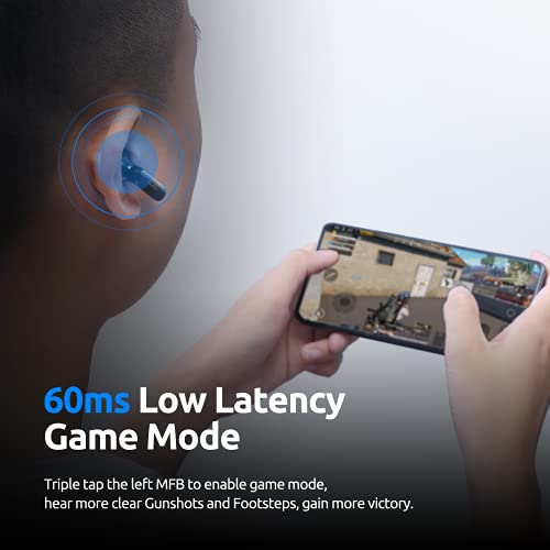 Truefree T1 True Wireless Earbuds Bluetooth 5.0 Headphones in-Ear, 4 Mics, 12.5mm Dual Driver, 60ms Low-Latency Game Mode, Deep Bass, Touch Control, 30H Playtime, 3 Size Earbuds, Stereo Earphones