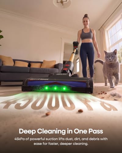 KIPMAX Cordless Vacuum Cleaner, 45KPa 450W Stick Vacuum for Pet Hair & Hardwood/Carpet, Lightweight Vacuum Cleaners, 55Min Runtime Self-Standing Anti-Tangle, Aspirateur Balai Sans (X10)