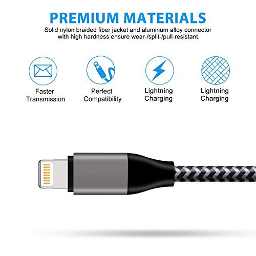 Phone Charger Cable, Lightning Cable Nylon Braided Charging Cord 4Pack 3FT 3FT 6FT 10FT Compatible Phone X 8 7 7 Plus 6 Plus 5 iPad and iPod Nano - Black