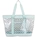 Eastsport Supreme Deluxe 100% Clear PVC Printed Large Tote with Free Large Wristlet, Icy Blue with Dots
