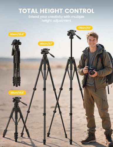 Lamicall 67inch Camera Tripod, Camera Stand - [Patented Rapid Leg Deployment] 170cm Lightweight Travel Tripod Camera, 3-Way Head 8kg Max Load, with Holder & Carry Bag, for DSLR, GoPro