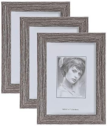 Metrekey 5x7 Picture Frames 3 Pack Gray oak Rustic WoodGrain Photo Frames with GLASS Front for Wall Mount & Table Top Display…